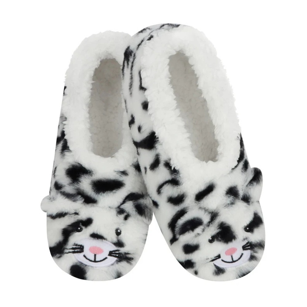 Snoozies Womens Snow Leopard Animal Face Sherpa Lined Anti Skid Slippers 5/6 NWT